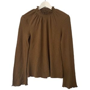 Madewell Texture & Thread Ruffles Mockneck Top, Green, Women Size X-Sm…